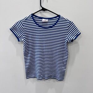 Hanna Andersson Striped Tee Size 140 (Girls 9/10) Blue White Cotton Shirt